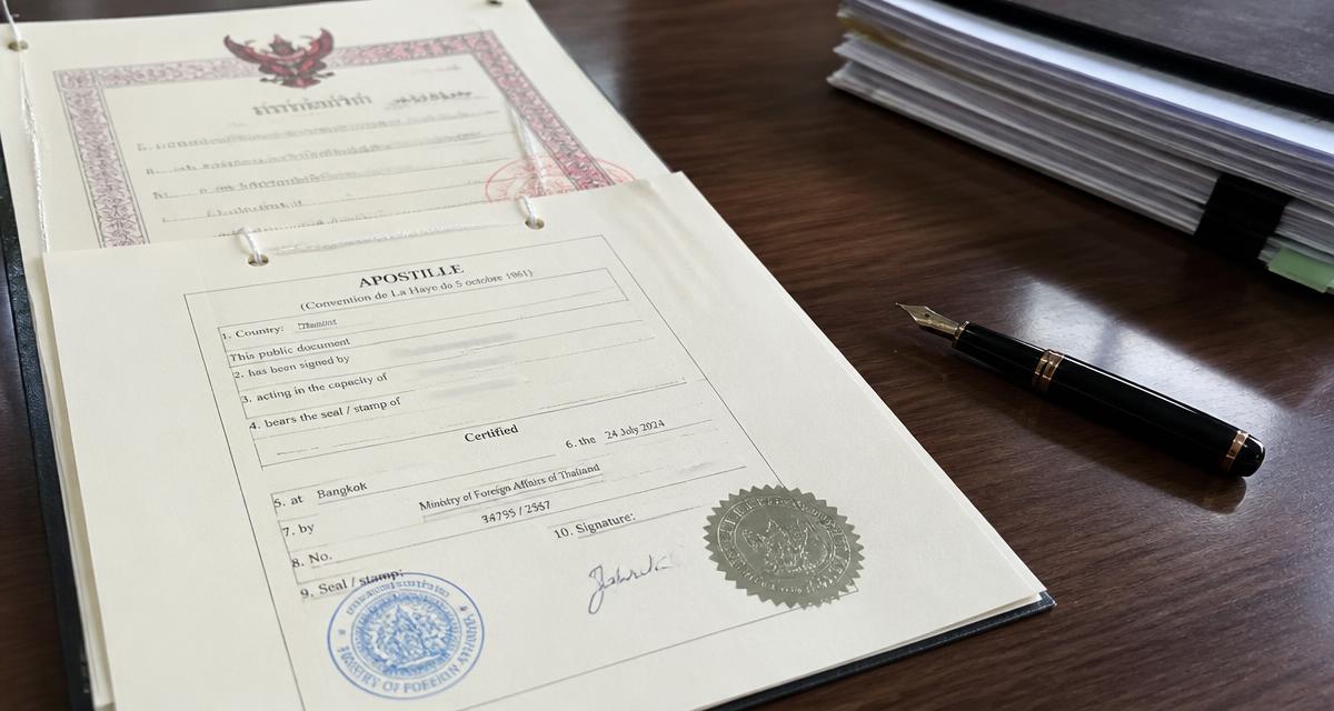 ใบ Apostille ที่แนบกับเอกสารราชการพร้อมตราประทับรับรอง